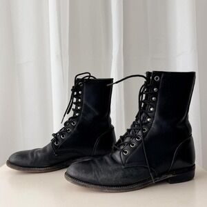 Vintage Justine Lace Up Leather Boots Goodyear Welt Combat Boots 7.5